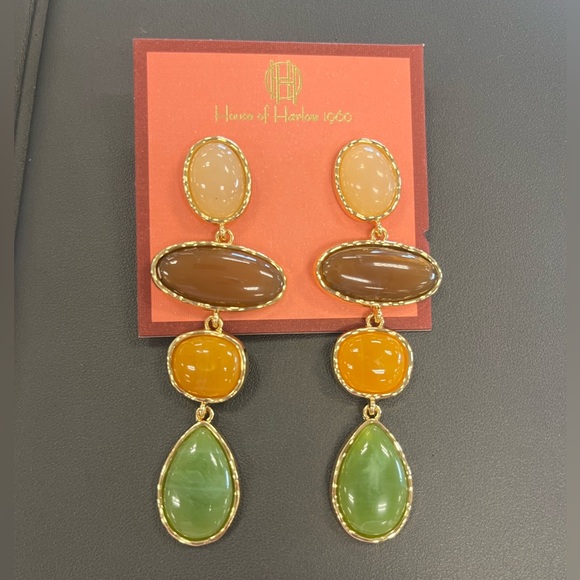 NWT ⚜️🧡⚜️ House of Harlow 1960 Gorgeous Multiple Stones Dangle Earrings - Picture 3 of 5
